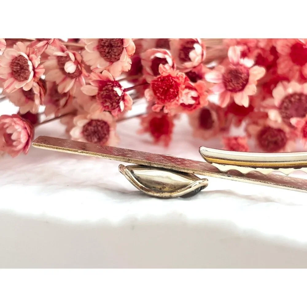Faux Amber Textured Gold Toned Vintage Men's Tie Bar | Tie Clip